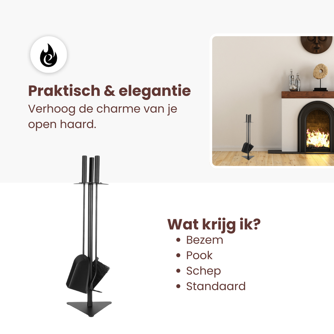 EmberElegance® Haardset Zwart 4-delig
