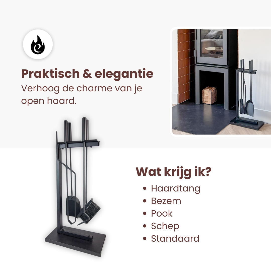 SUBTLETY Haardbestek, 5-delige moderne haardset, roestvrij staal, haardset, kachelaccessoires, kachelset, haardreinigingsset met standaard, asschep, bezem, pookhaak, tang (zwart SUBTLETY Haardbestek, 5-delige moderne haardset, roestvrij staal, haardset, kachelaccessoires, kachelset, haardreinigingsset met standaard, asschep, bezem, pookhaak, tang (zwart
